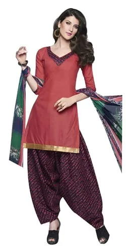 Fashionable Pink and Blue Shaded Cotton Printed Patiala Suit