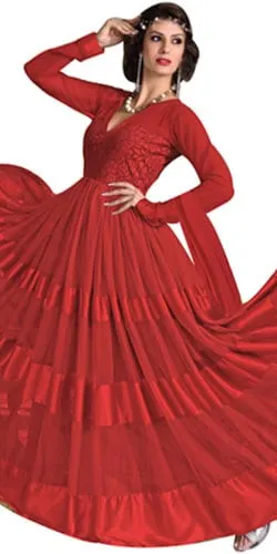 Lovely Net N Brasso Printed Red Designer Salwar