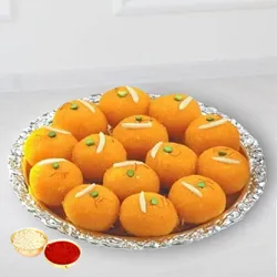 Haldiram tasty Pure Ghee Laddu  with free Roli Tilak and Chawal.