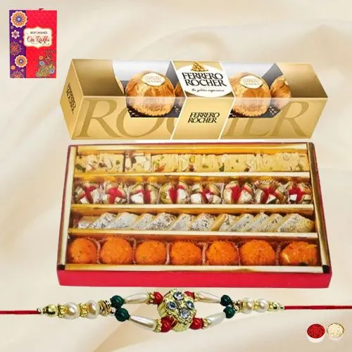 Haldiram Assorted Sweets with Ferrero Rocher Chocolates and a free Rakhi