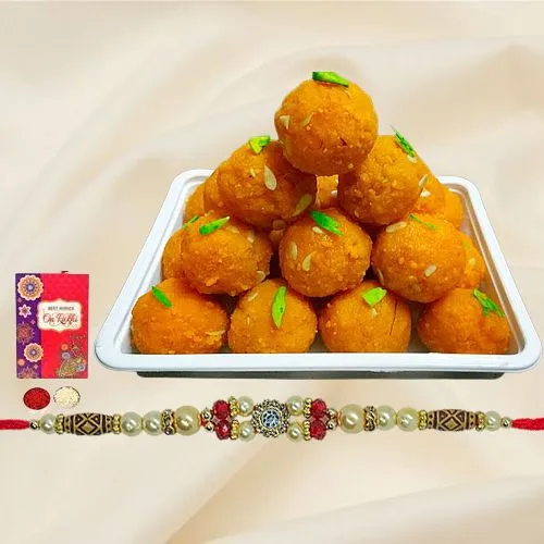 Motichur Ladoo with Free 1 Rakhi and Roli Tilak Chawal