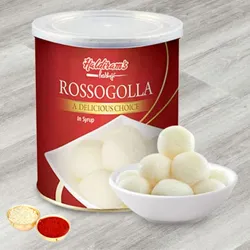 Haldiram Rosogolla with free Roli Tilak and Chawal.