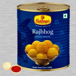 Haldiram Raj Bhog with free Roli Tilak and Chawal.