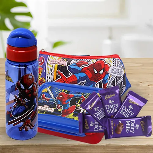 Marvelous Spiderman Kids Stationery Canteen Set n Chocolate Combo