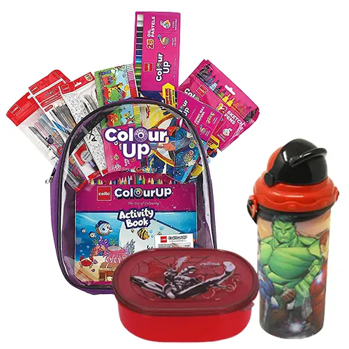 Outstanding Assorted Coloring Kit with Lunch Box N Sipper Bottle Set