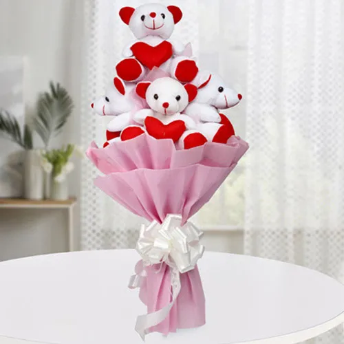 Remarkable Bouquet of Teddy with Hearts