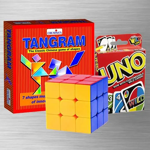 Amazing Uno Card Game with Tangram Puzzle N Rubiks Cube