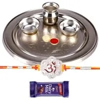 Silver Plated Rakhi Thali with One Rakhi with one Dairy Milk