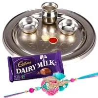 Silver Plated Rakhi Thali, One or More Rakhi Options with 1 Dairy Milk 95 gr.