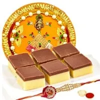 Irresistible Gift of Chocolate Burfi with Rakhi Thali and Rakhi