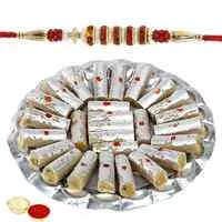 Mesmerizing Rakhi with Kaju Pista Roll Gift Set