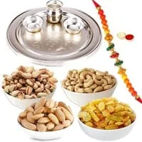 Pious Silver Puja Thali Rakhi Set