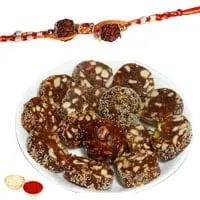 Sumptuous Combo of Khajur Roll (500g) with One Pious Rakhi