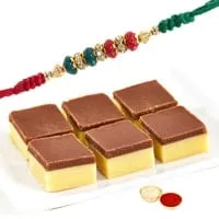 Delectable Pack of Chocolate Barfi-500g with One Stylish Rakhi
