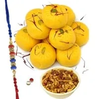 Kesar Peda With Mix Namkeen And Elegant Rakhi