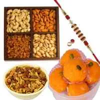 Rakhi with Mix Dry Fruit, Boondi Ladoo and Mix Namkeen