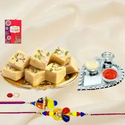 Bhaiya Bhabhi Rakhi with Pooja Thali N Bikaji Soan Papdi