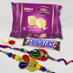 Imported Snickers with Soan Papdi n Rakhi Set