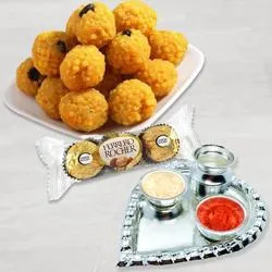 Ferrero Rocher with Silver Plated Pooja Thali with Boondi Ladoo