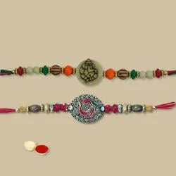 Ethnic Rakhi Set of 2 with Roli, Chawal n Card