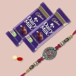 Fancy Rakhi with 2 Chocolates, Roli Tika Chawal n Card