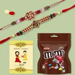 Designer Rakhi Set of 2 with M N M Chocolate, Roli Tika n Card