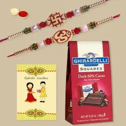 Ethnic Rakhi Set of 2 with Ghiradelli Chocolates n Rakhi Card