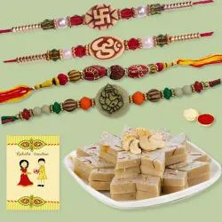 Designer Rakhi Set of 4 with Kaju Katli