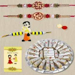 Ethnic Rakhi Pair n Kids Rakhi with Kaju Pista Roll