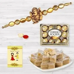 Fancy Ganesh Rakhi with Kaju Katli n Ferrero Rocher