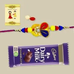 Eye-Catching Zardozi Rakhi with Chocolate, Roli Tilak N Card