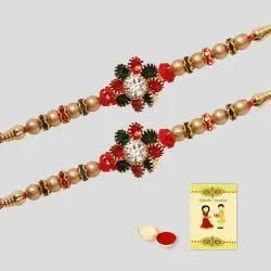 Dazzling Diamond Rakhi Set of 2 with Roli, Chawal n Card