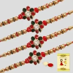 Trendy Diamond Rakhi Love for 4 with Roli Chawal N Card