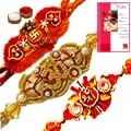Three Shree Rakhi with Roli Tika and Message Card