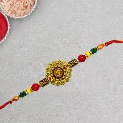 Elegant Om Rakhi with Roli Chawal Tilak n Rakhi Card