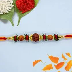 Charming Rudraksha Rakhi with Roli Chawal Tika n Rakhi Card
