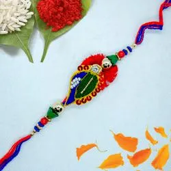 Enthralling Zardosi Rakhi with Roli, Chawal Tilak n Rakhi Card