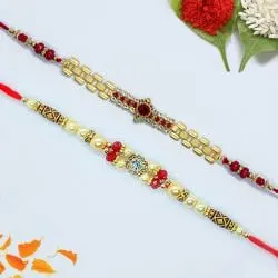 Charming Jewel Rakhi Pair with Roli, Chawal Tika n Card