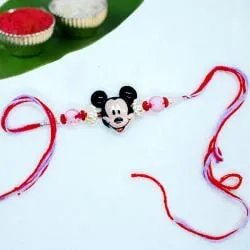 Remarkable Mickey Rakhi with Roli Tika, Chawal n Card