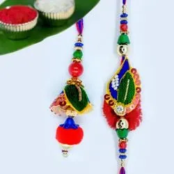 Decorative Bhaiya Bhabhi Rakhi with Roli, Chawal Tika n Card