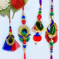 Eye-Catching Pair of Bhaiya Bhabhi Rakhi with Roli, Chawal n Card
