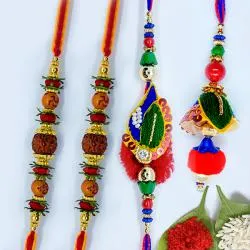 Gaudy Set of Bhaiya Bhabhi Rakhi with Rudraksha Rakhi Pair