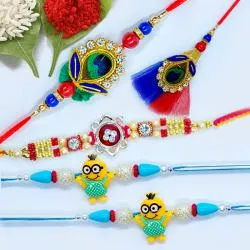 Elegant Set of Family Rakhi with a Stone Rakhi