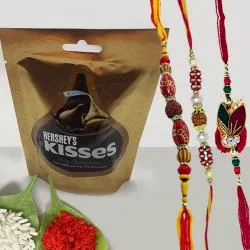 Classic Set of 3 Rakhi with Hersheys Chocolate, Roli Tika n Card
