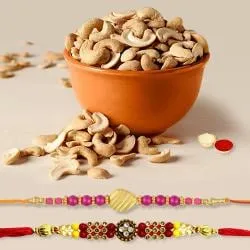 Classy Pair of Rakhis with Crunchy Cashews, Roli Tilak N Card
