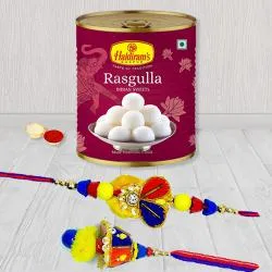 Classy Bhaiya Bhabhi Rakhi Set with Haldiram Rasgulla