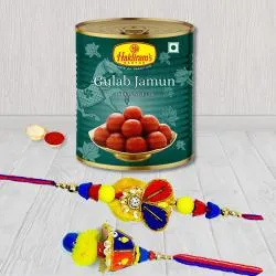 Stylish Bhaiya Bhabhi Rakhi Set with Haldiram Gulabjamun