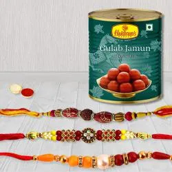 Dazzling Rakhi Set of 3 with Gulab Jamun from Haldiram