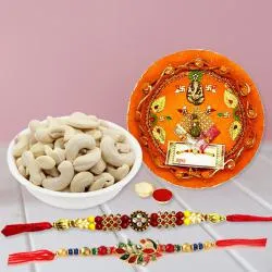 Classy Pair of Rakhi with Pooja Thali N Cashews