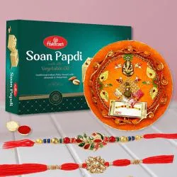 Classy Gift of Thali, Rakhi Pair N Soan Papadi from Haldiram